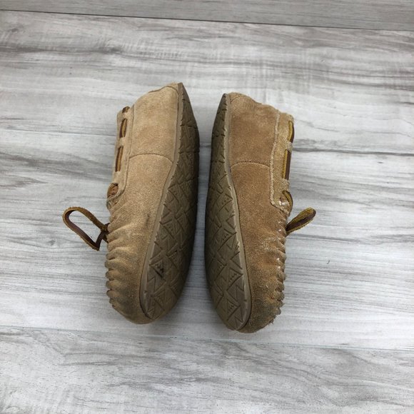 Minnetonka Slippers Kids 2 Brown Suede Slip On House Shoes - Picture 5 of 11